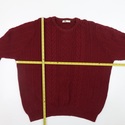 Jacamo Men's Red 2XL Cable-Knit Cotton Crew Neck Jumper