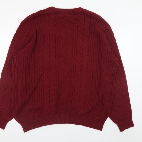 Jacamo Men's Red 2XL Cable-Knit Cotton Crew Neck Jumper