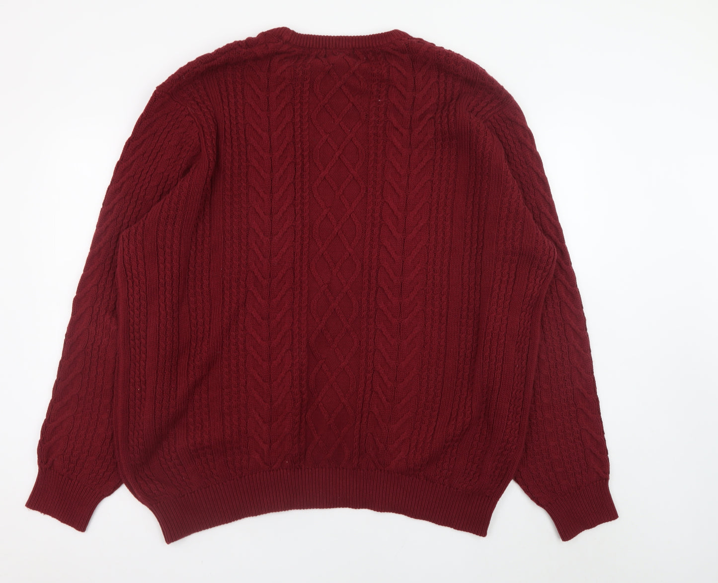 Jacamo Men's Red 2XL Cable-Knit Cotton Crew Neck Jumper