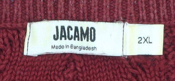 Jacamo Men's Red 2XL Cable-Knit Cotton Crew Neck Jumper