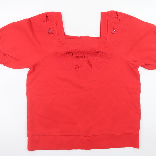 Next Women Red Short Sleeve Pullover Sweatshirt UK 16 Cotton Embroidered