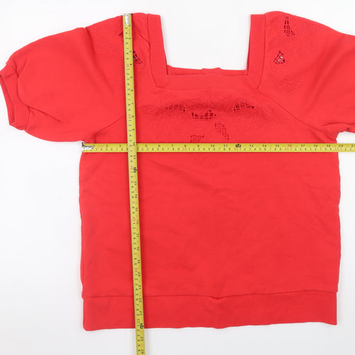 Next Women Red Short Sleeve Pullover Sweatshirt UK 16 Cotton Embroidered