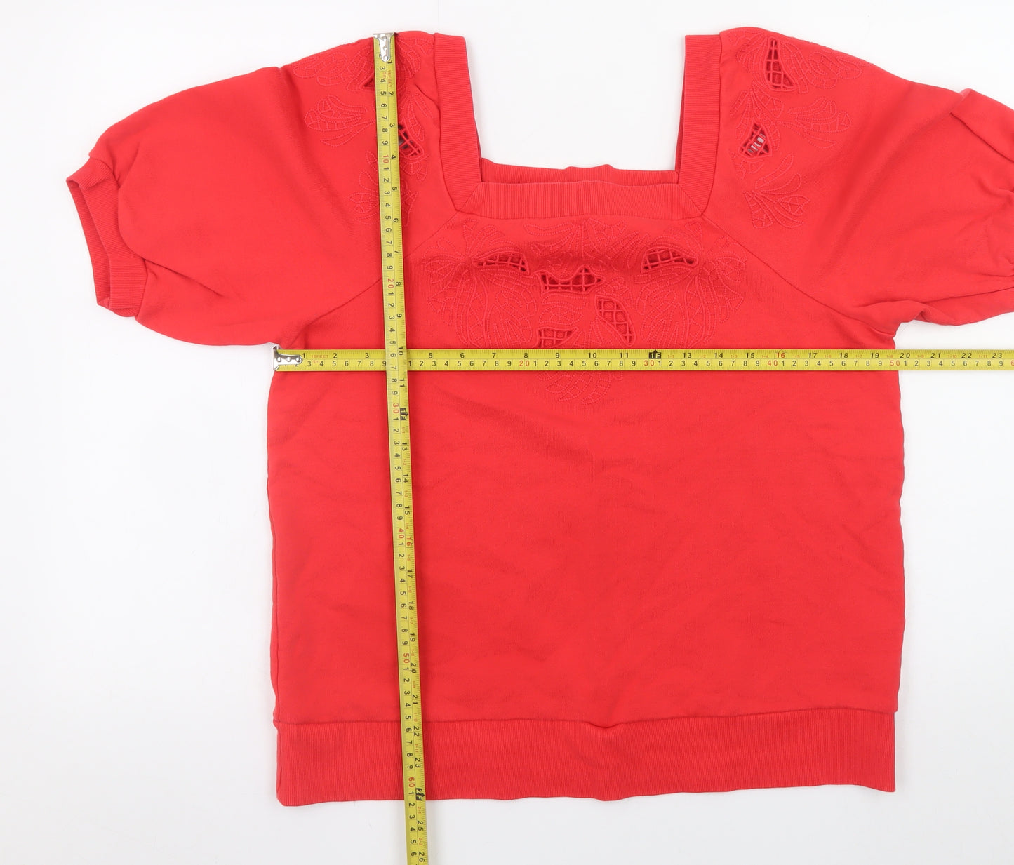 Next Women Red Short Sleeve Pullover Sweatshirt UK 16 Cotton Embroidered