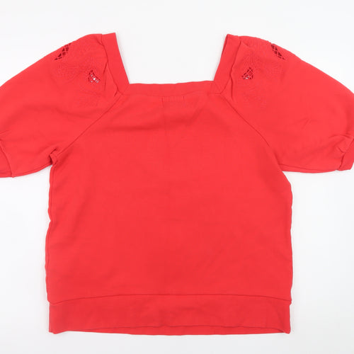 Next Women Red Short Sleeve Pullover Sweatshirt UK 16 Cotton Embroidered