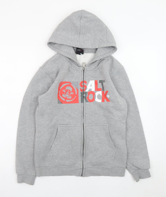 Front view of Saltrock Grey Full Zip Hoodie Teens, size 12 Slim, Fleece Lined