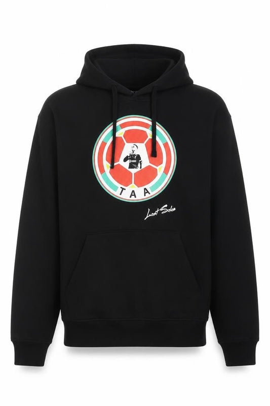 Front view of Lost Soles Men's Black Pullover Hoodie L Graphic Football Design