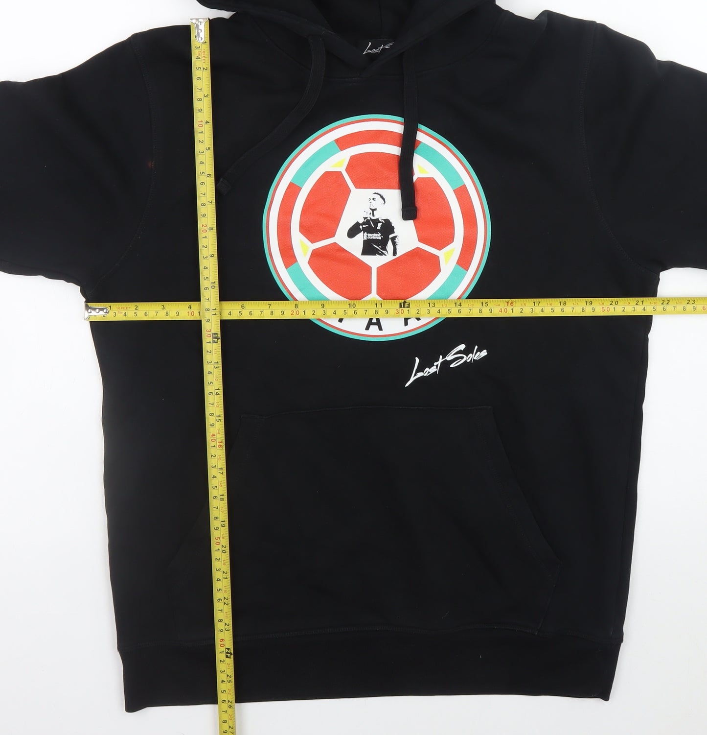 Lost Soles Men's Black Pullover Hoodie L Graphic Football Design