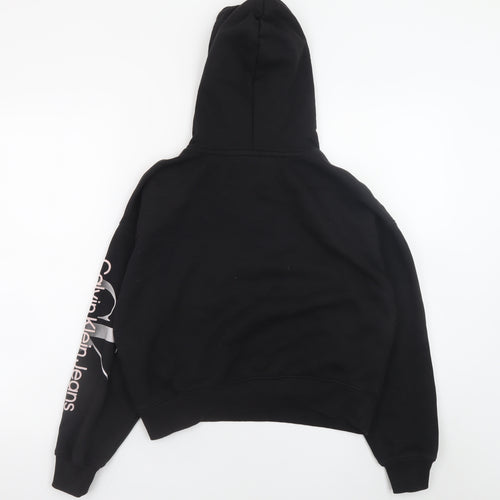 Calvin Klein Jeans Womens Black XS Pullover Hoodie Logo Sleeve