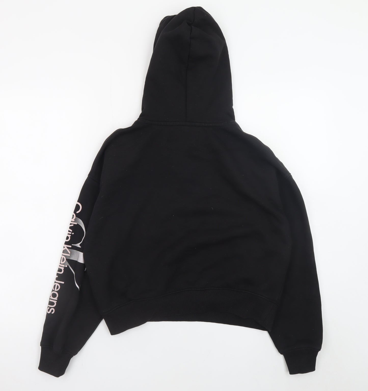 Calvin Klein Jeans Womens Black XS Pullover Hoodie Logo Sleeve