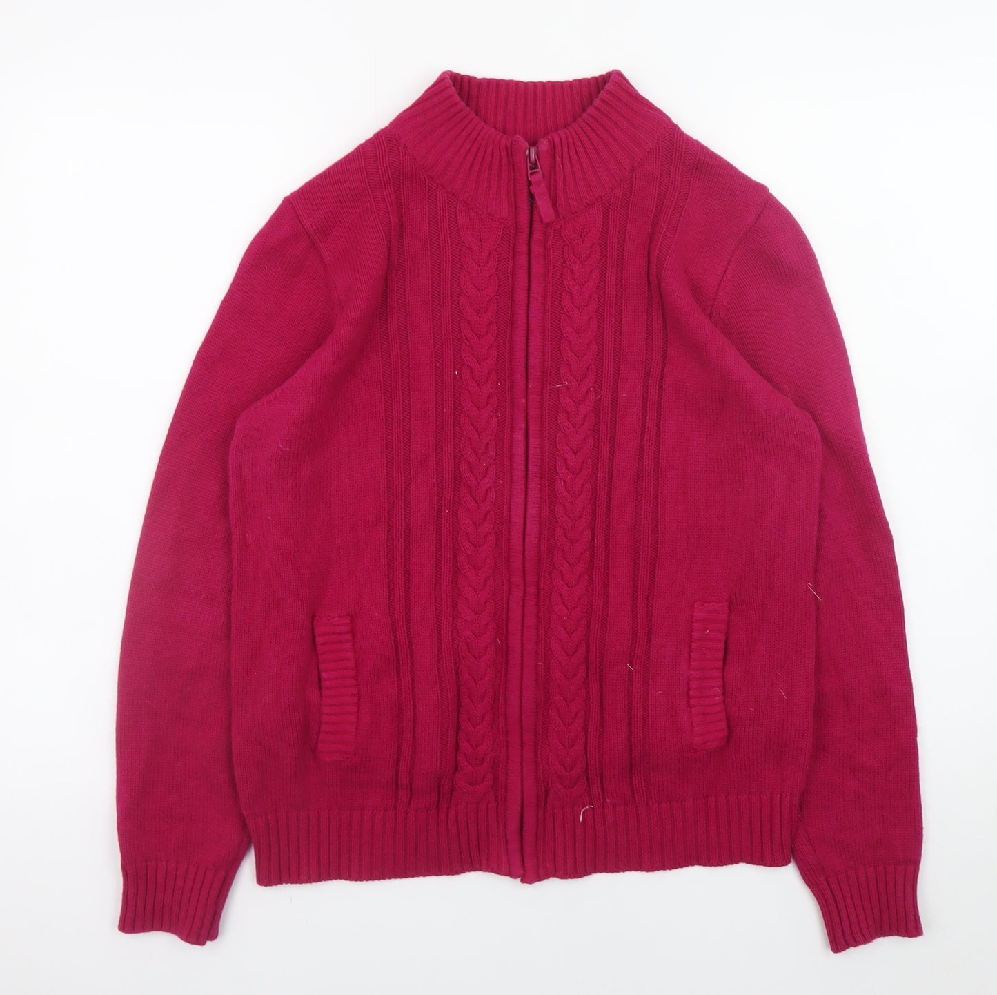 ISLE Essentials Women's Red Cotton Full Zip Cable Knit Jumper Size M 14-16