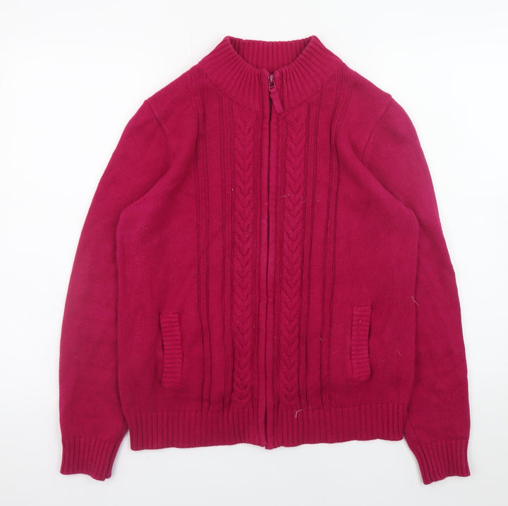ISLE Essentials Women's Red Cotton Full Zip Cable Knit Jumper Size M 14-16