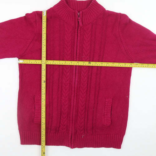ISLE Essentials Women's Red Cotton Full Zip Cable Knit Jumper Size M 14-16