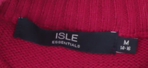 ISLE Essentials Women's Red Cotton Full Zip Cable Knit Jumper Size M 14-16
