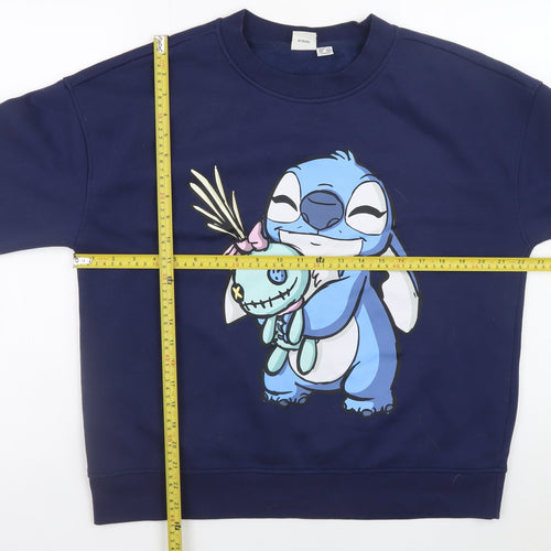 Disney Women’s Navy Stitch Sweatshirt Size M 12-14 Crew Neck Pullover
