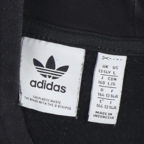 Adidas Boys Black Pullover Hoodie 13-14 Years Fleece Hooded Sweatshirt