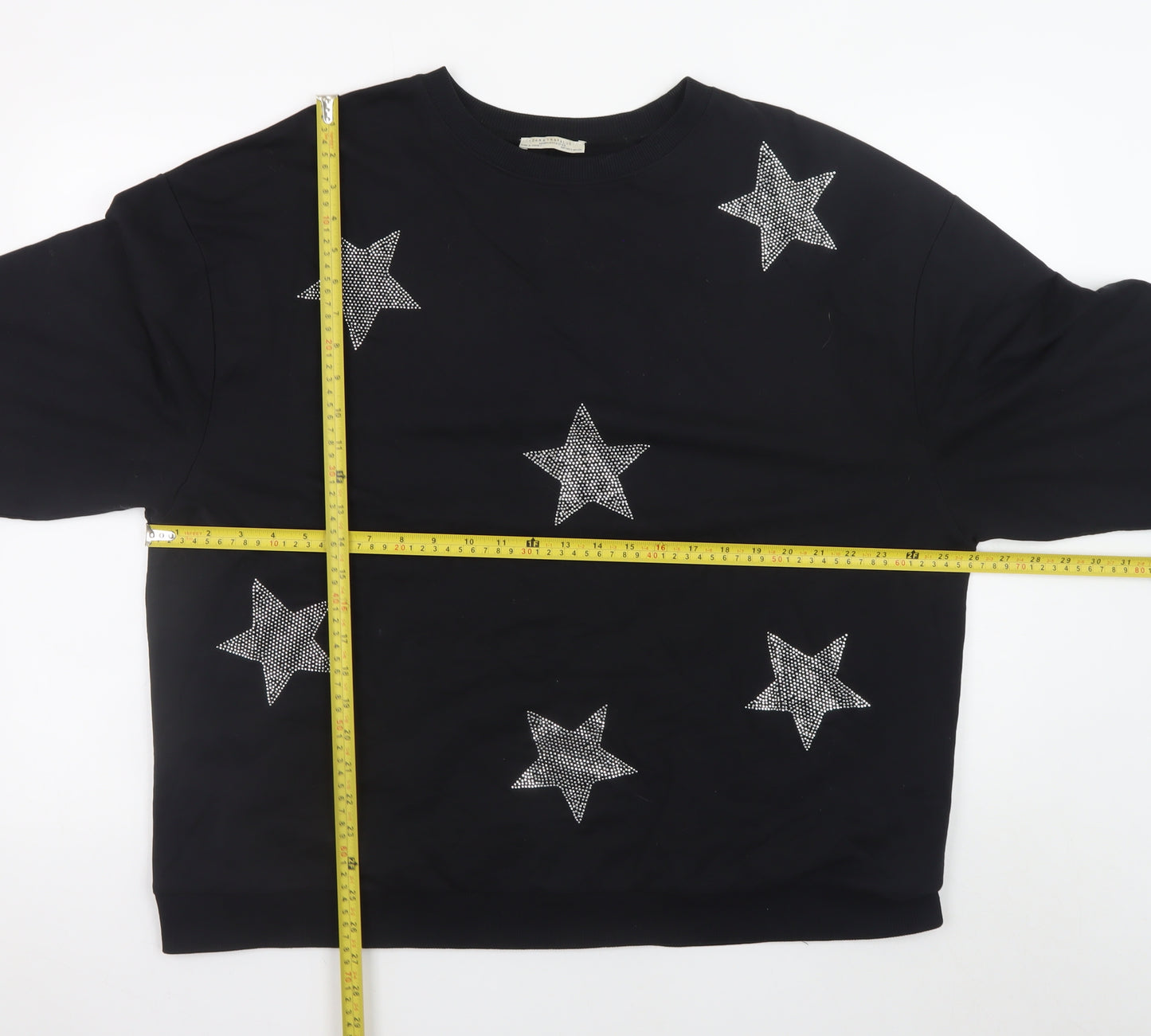 Zara Trafaluc Women Black Star Embellished Sweatshirt Size 8