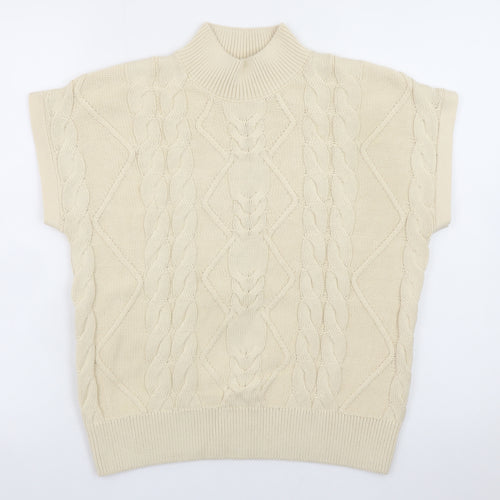 Next Women Beige Cable-Knit Mock Neck Sleeveless Jumper Size M