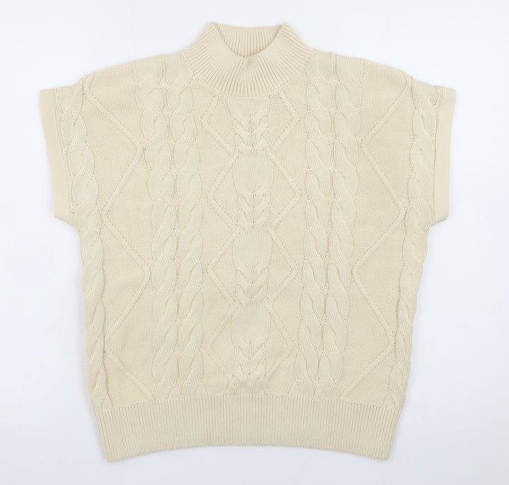 Next Women Beige Cable-Knit Mock Neck Sleeveless Jumper Size M