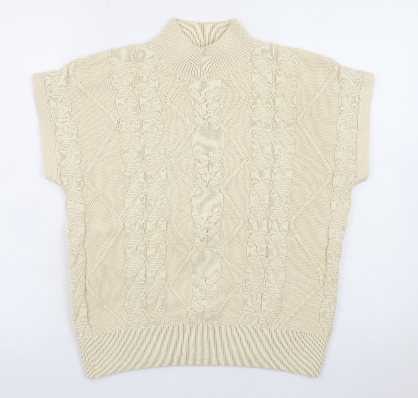 Next Women Beige Cable-Knit Mock Neck Sleeveless Jumper Size M