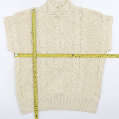 Next Women Beige Cable-Knit Mock Neck Sleeveless Jumper Size M