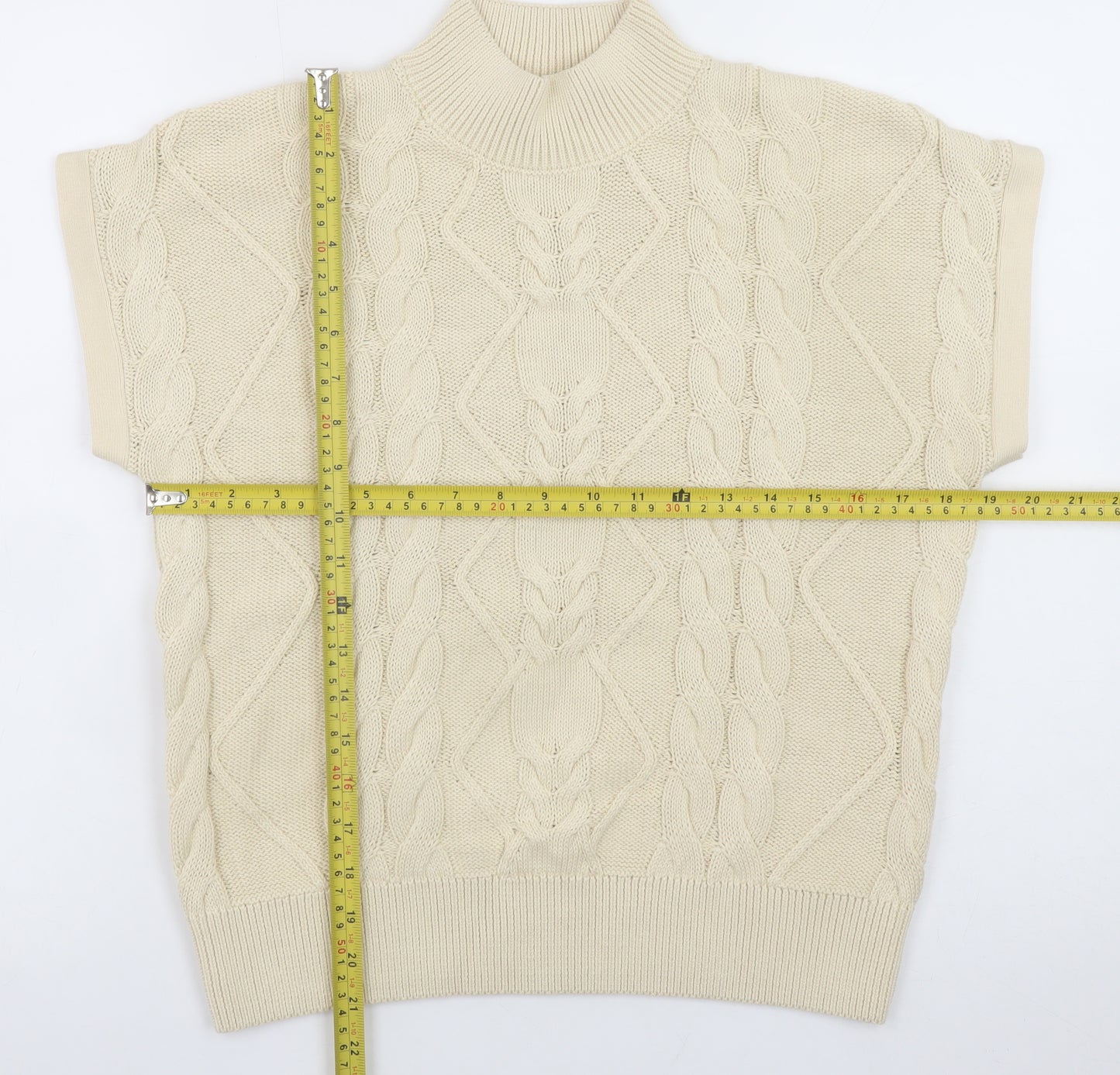 Next Women Beige Cable-Knit Mock Neck Sleeveless Jumper Size M