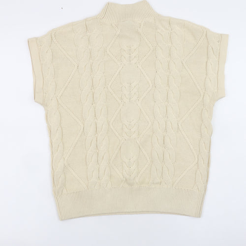 Next Women Beige Cable-Knit Mock Neck Sleeveless Jumper Size M