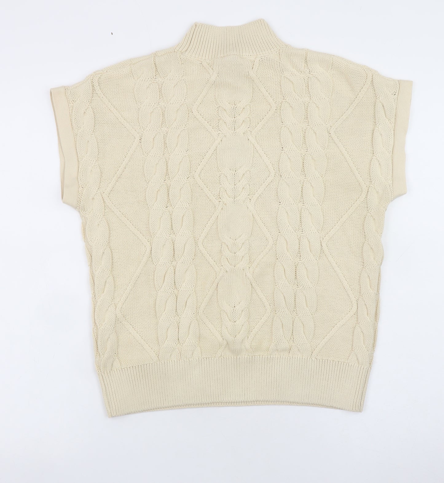 Next Women Beige Cable-Knit Mock Neck Sleeveless Jumper Size M