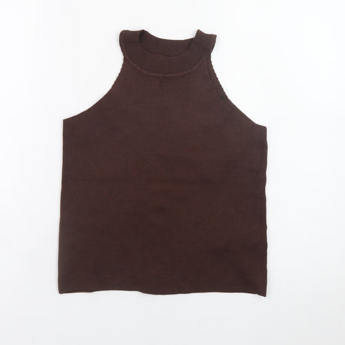 Apricot Women Brown Knit High Neck Sleeveless Tank Top Size S