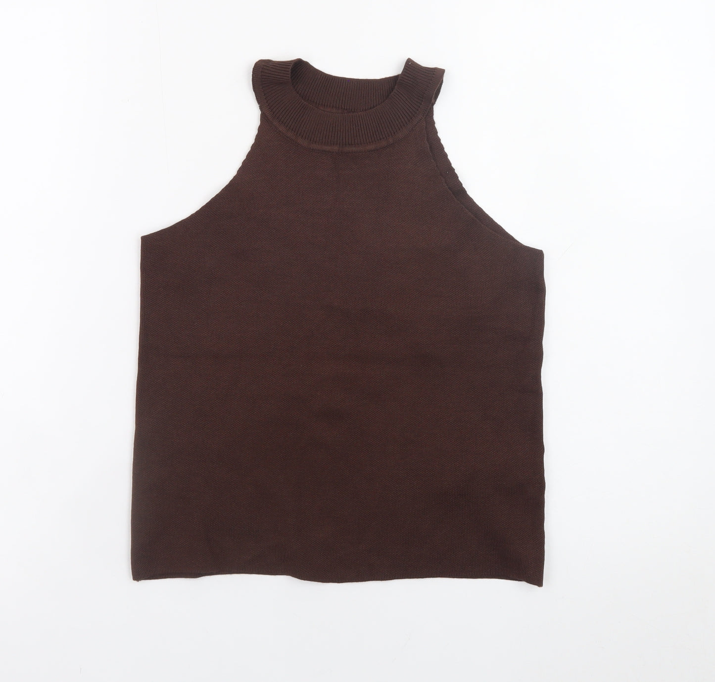 Apricot Women Brown Knit High Neck Sleeveless Tank Top Size S