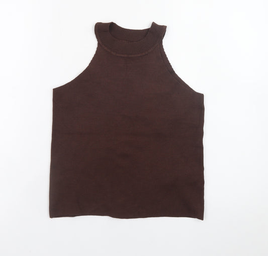 Apricot Women Brown Knit High Neck Sleeveless Tank Top Size S