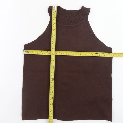 Apricot Women Brown Knit High Neck Sleeveless Tank Top Size S