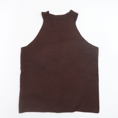 Apricot Women Brown Knit High Neck Sleeveless Tank Top Size S