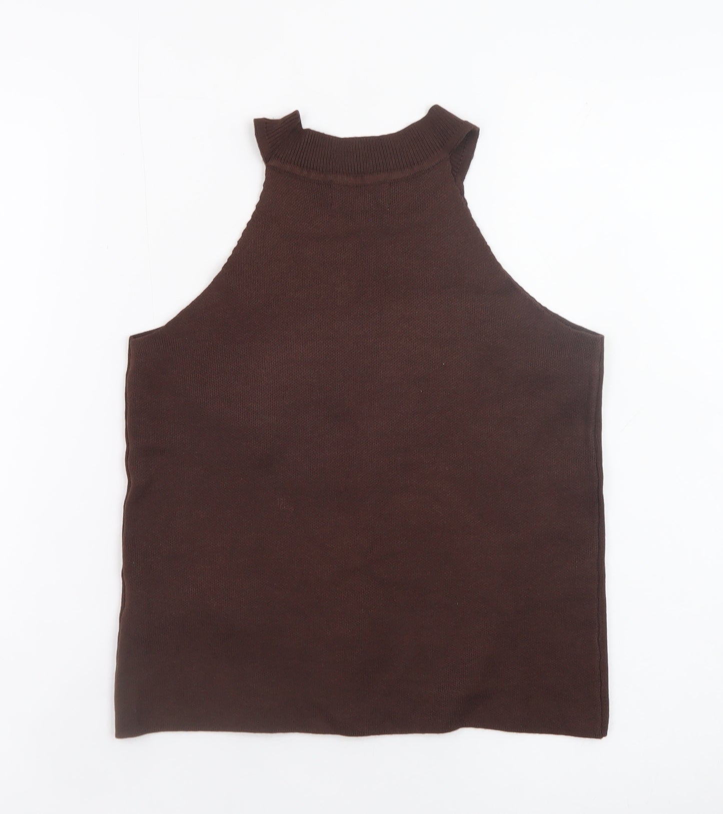 Apricot Women Brown Knit High Neck Sleeveless Tank Top Size S
