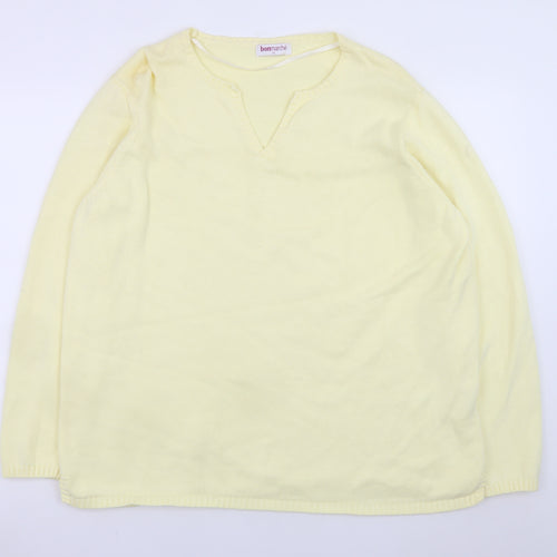 Bonmarché Women's Yellow V-Neck Cotton Jumper XL