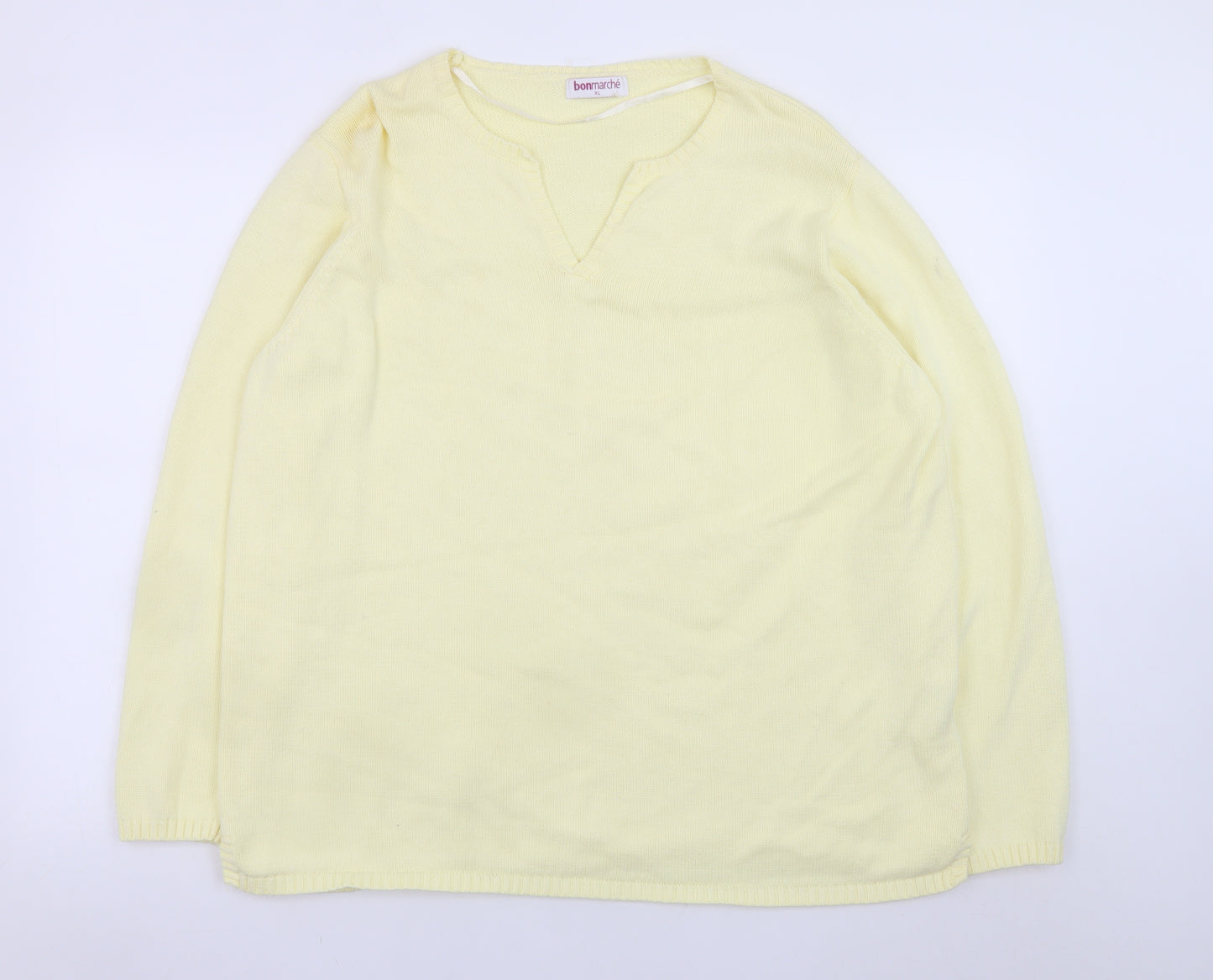 Bonmarché Women's Yellow V-Neck Cotton Jumper XL