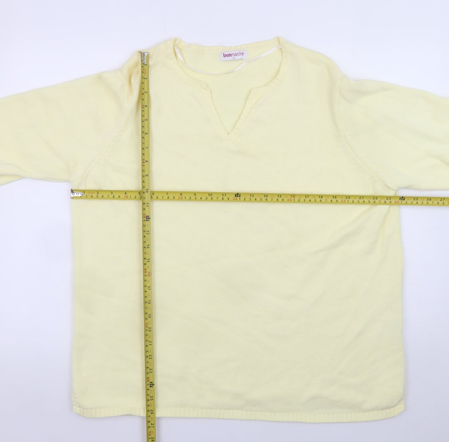 Bonmarché Women's Yellow V-Neck Cotton Jumper XL