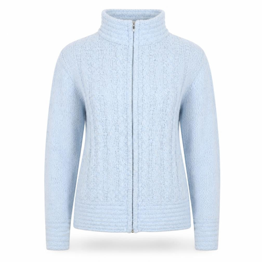 Front view of Elizabeth Scott Women’s Blue Cable-Knit Full Zip Jumper S