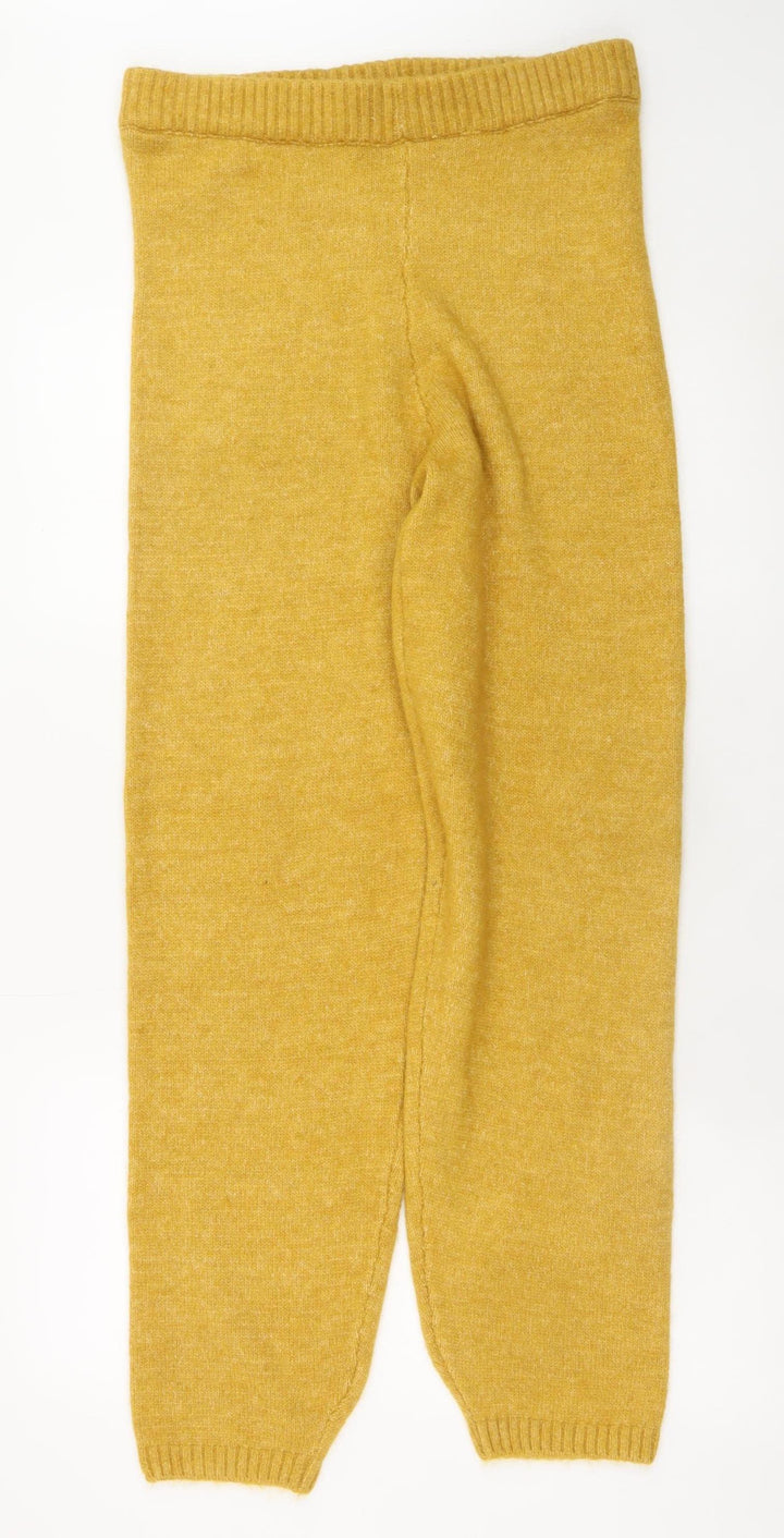 Boohoo Womens Yellow Knit Jogger Trousers Size L Comfortable Winter Wear