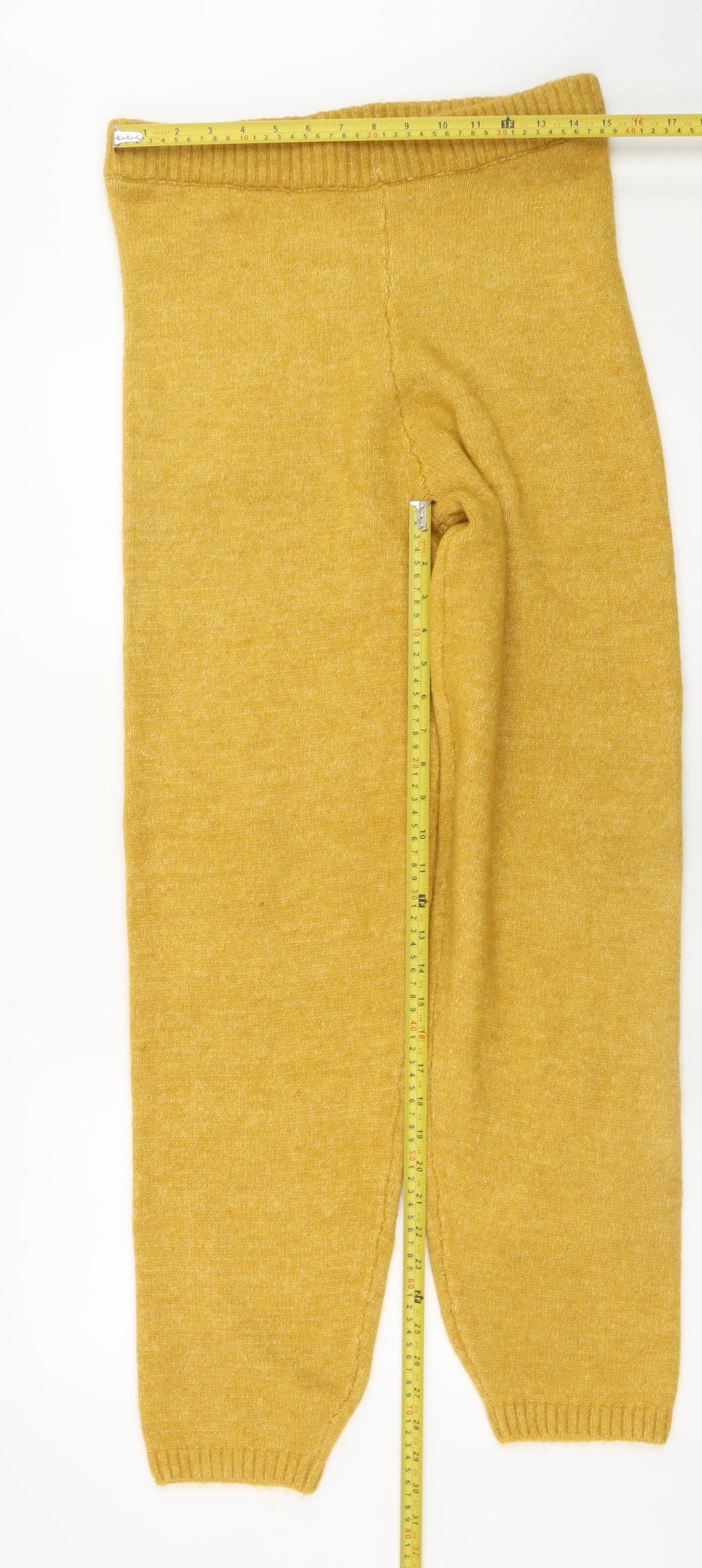 Boohoo Womens Yellow Knit Jogger Trousers Size L Comfortable Winter Wear