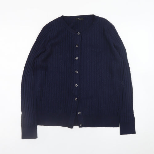 M&Co Women’s Blue Cable-Knit Cotton Long Sleeve Cardigan Size 14