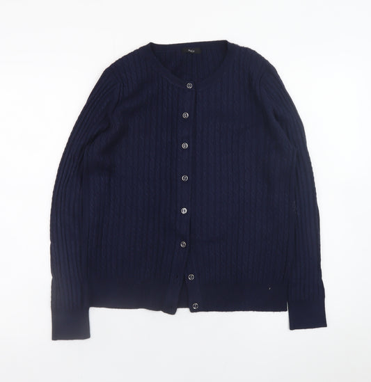 M&Co Women’s Blue Cable-Knit Cotton Long Sleeve Cardigan Size 14
