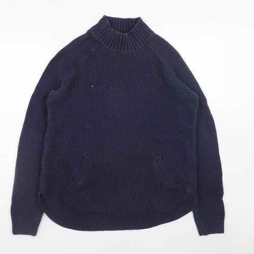 Joules Blue Cotton High Neck Waffle Knit Jumper Size S