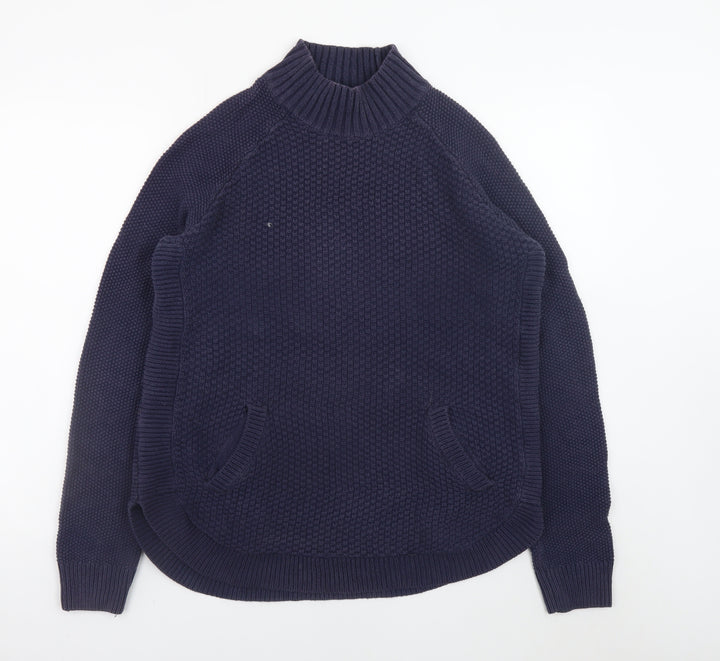 Joules Blue Cotton High Neck Waffle Knit Jumper Size S