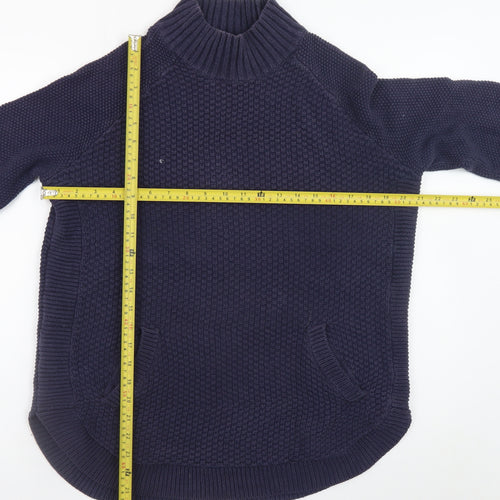 Joules Blue Cotton High Neck Waffle Knit Jumper Size S