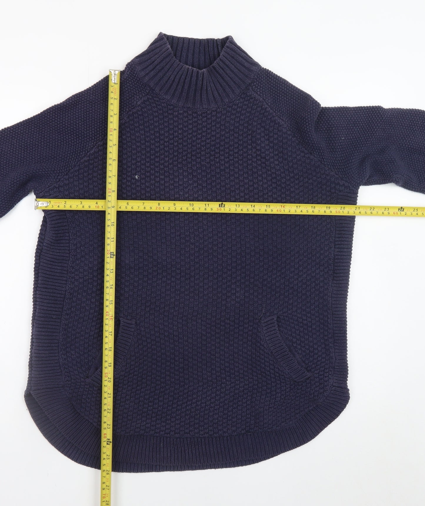 Joules Blue Cotton High Neck Waffle Knit Jumper Size S