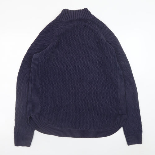 Joules Blue Cotton High Neck Waffle Knit Jumper Size S