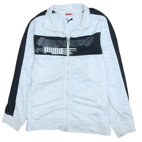 Puma Boys White & Black Track Jacket Size L Full Zip Sports Activewear
