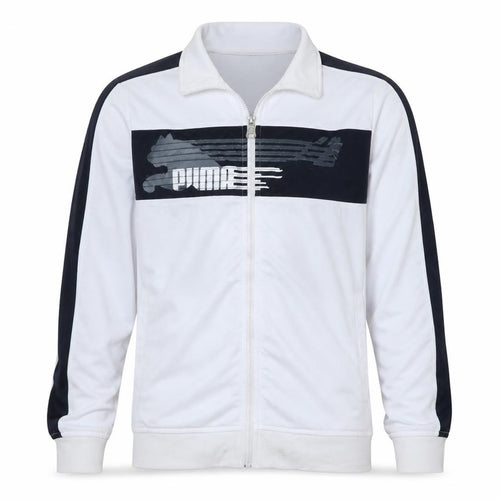 Puma Boys White & Black Track Jacket Size L Full Zip Sports Activewear