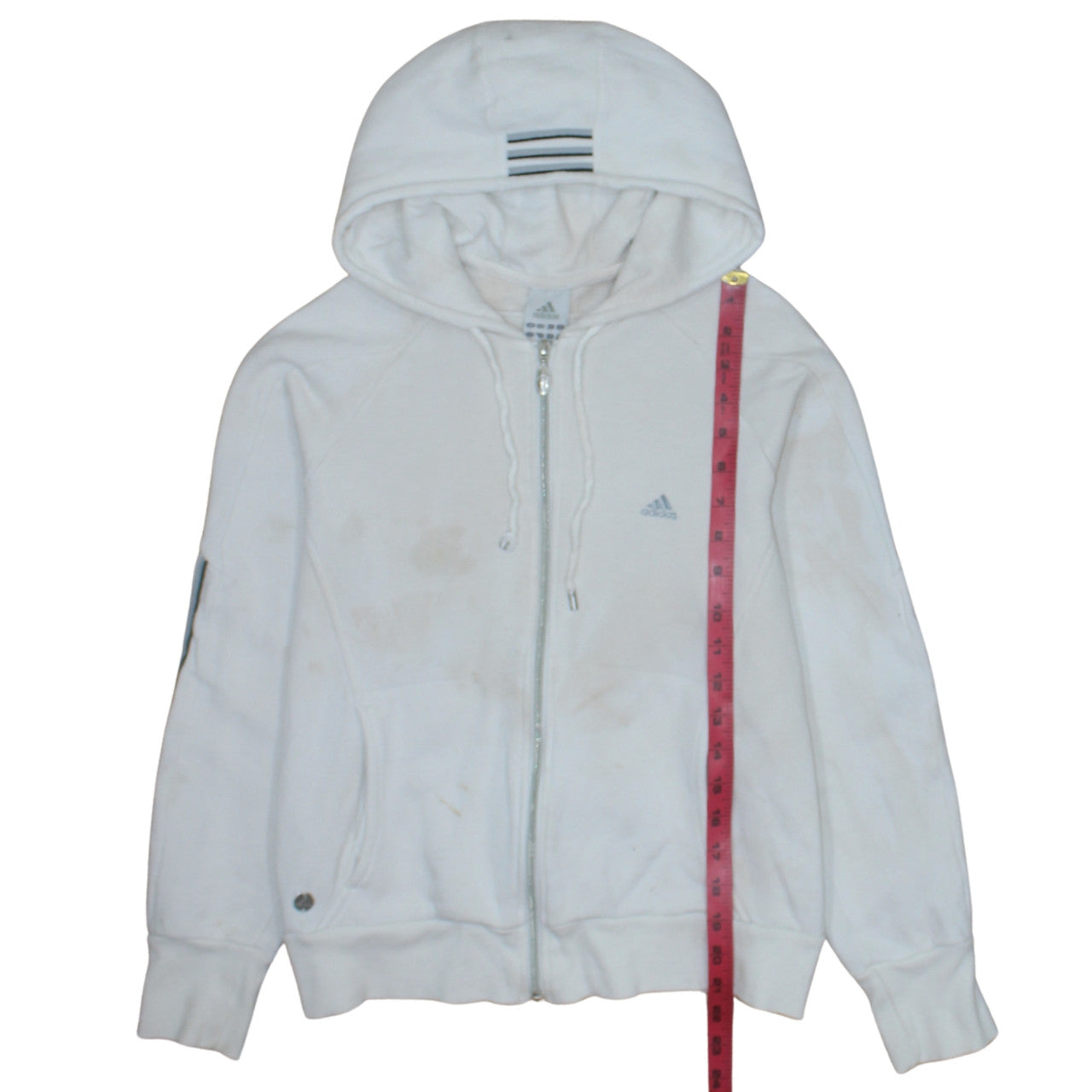 Adidas Women White Full Zip Hoodie Size 16 Logo Sportswear