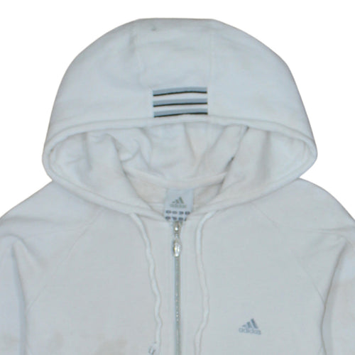 Adidas Women White Full Zip Hoodie Size 16 Logo Sportswear